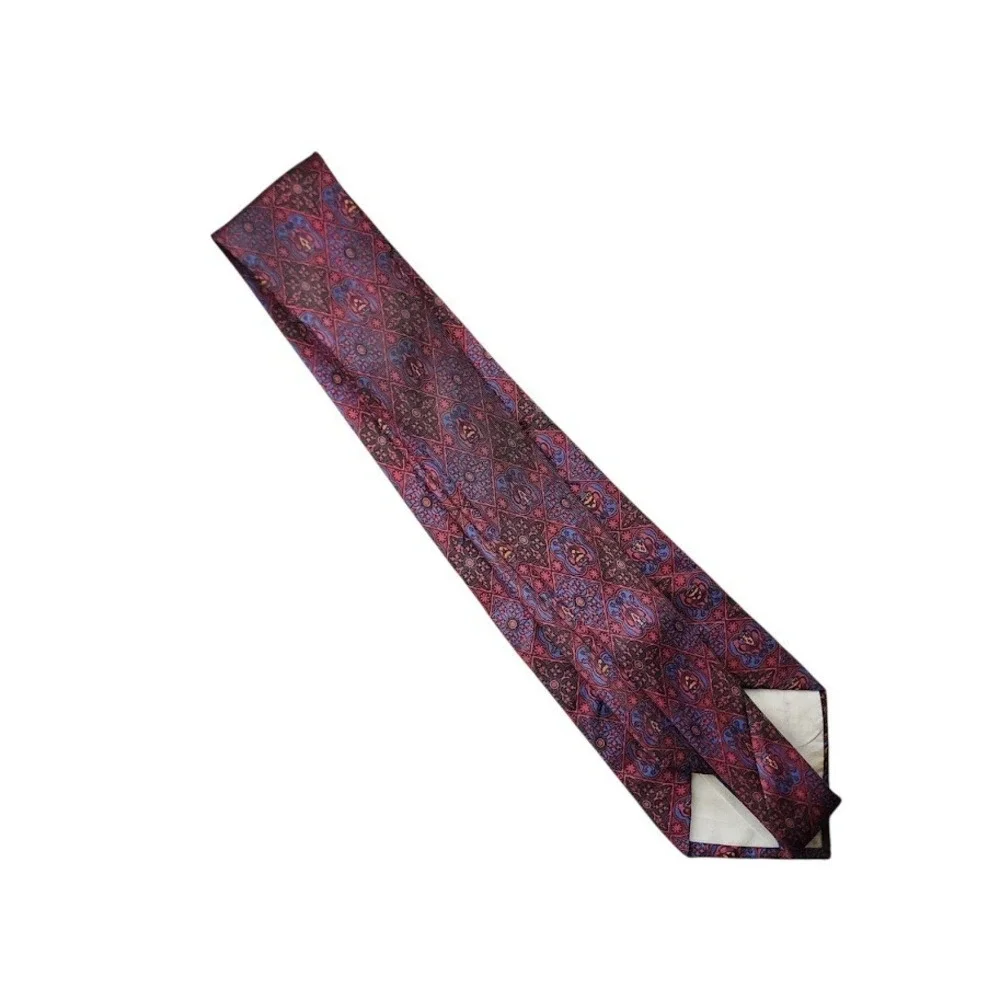 MCM‎ VINTAGE Silk Geometric Baroque floral bird print Tie